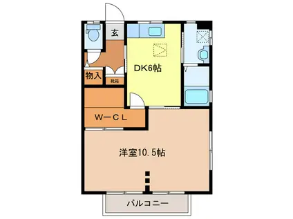 ルナール恩田(1DK/2階)の間取り写真