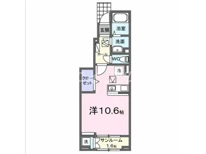 ルフレ I(ワンルーム/1階)の間取り写真