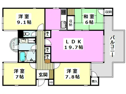 COURT春日丘 A棟(4LDK/2階)の間取り写真