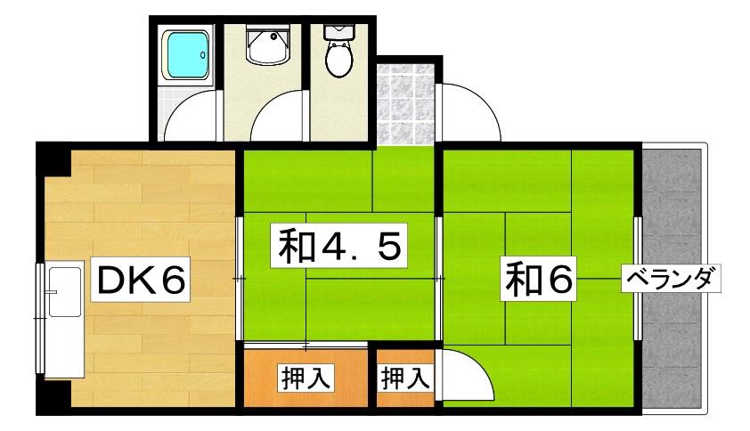 香里北ハイツ(2DK/2階)の間取り写真