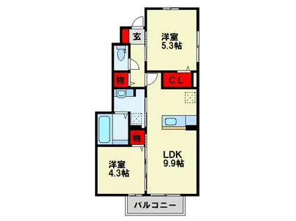 トレス中間壱番館(2LDK/1階)の間取り写真