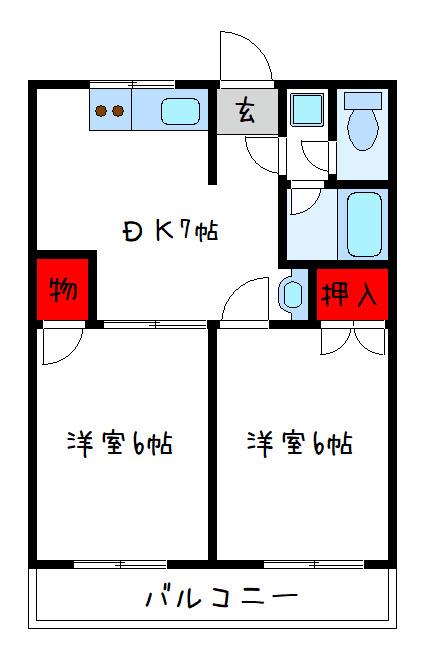 ドゥエル志紀(2DK/1階)の間取り写真