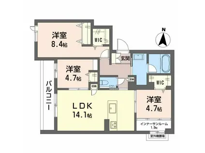 ドルチェヴィータ 一宮(3LDK/3階)の間取り写真