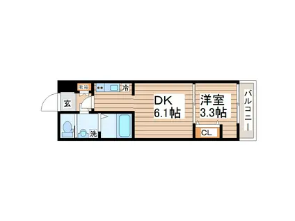 アンセル泉中央(1DK/1階)の間取り写真
