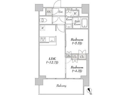 ウエリスアーバン水天宮前(2LDK/13階)の間取り写真
