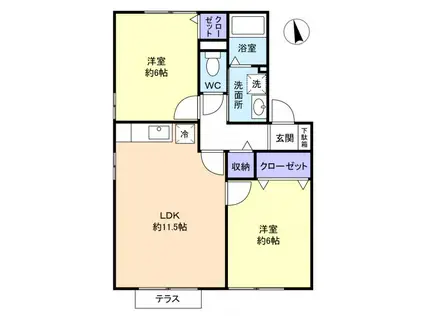 ルピナスA(2LDK/1階)の間取り写真