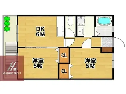 ガーデンハイツ刀根山(2DK/1階)の間取り写真