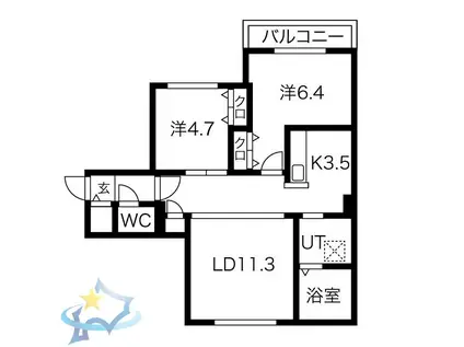 GEレジデンス琴似(2LDK/5階)の間取り写真