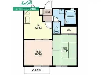 コーポアリスA(2K/2階)の間取り写真