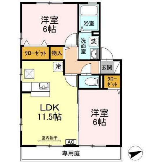 エーデルハイム(2LDK/1階)の間取り写真