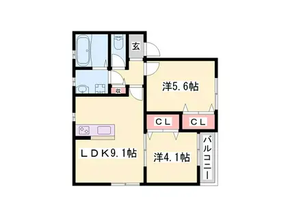 EVER LIFE東加古川(2LDK/1階)の間取り写真