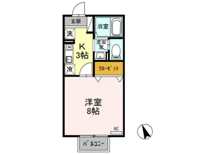 セゾンけやき(1K/1階)の間取り写真