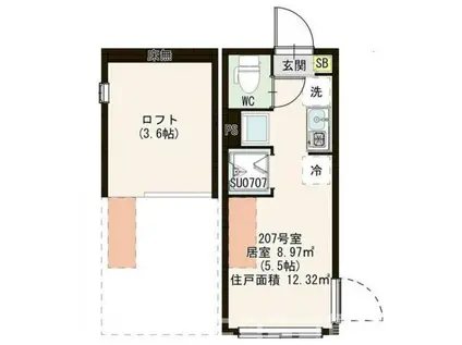 OAK東武練馬(ワンルーム/2階)の間取り写真