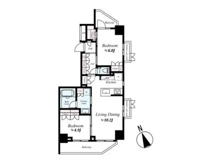 オープンレジデンシア本郷三丁目(2LDK/2階)の間取り写真