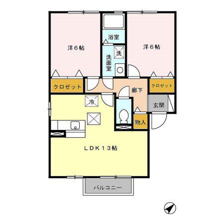 ミルフォード(2LDK/1階)の間取り写真