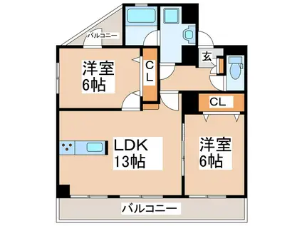 坪井セントラルパーク飛鳥(2LDK/4階)の間取り写真