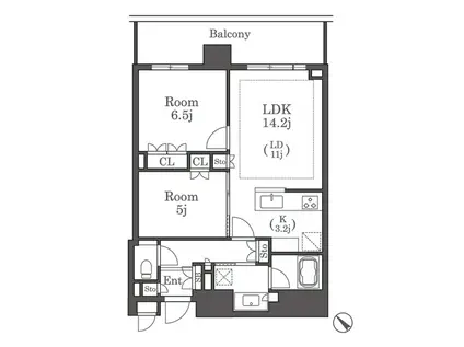 BRILLIATOWER西新(2LDK/18階)の間取り写真