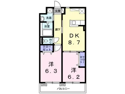 フリーデ(2DK/1階)の間取り写真