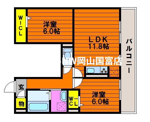 ルピナス高屋(2LDK/2階)の間取り写真