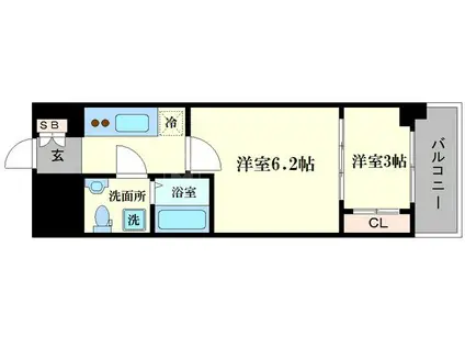 ラシュレエグゼ本町(2K/11階)の間取り写真