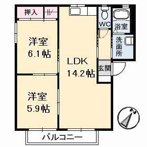 グランシード加藤 B棟(2LDK/2階)の間取り写真
