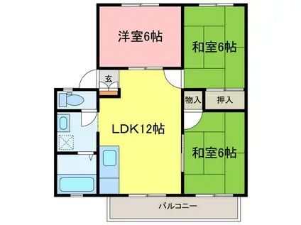 サンライフダックC(3LDK/2階)の間取り写真