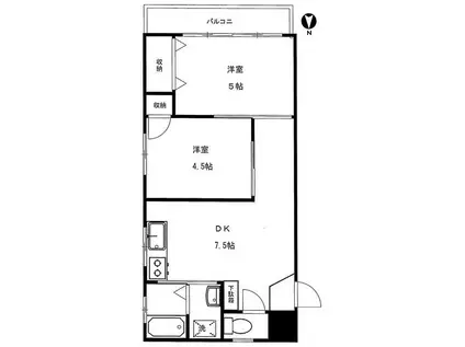 シャトー瑠璃(2DK/4階)の間取り写真