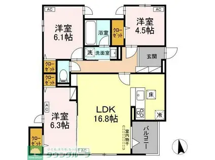 D-ROOM GRASS 中町(3LDK/3階)の間取り写真