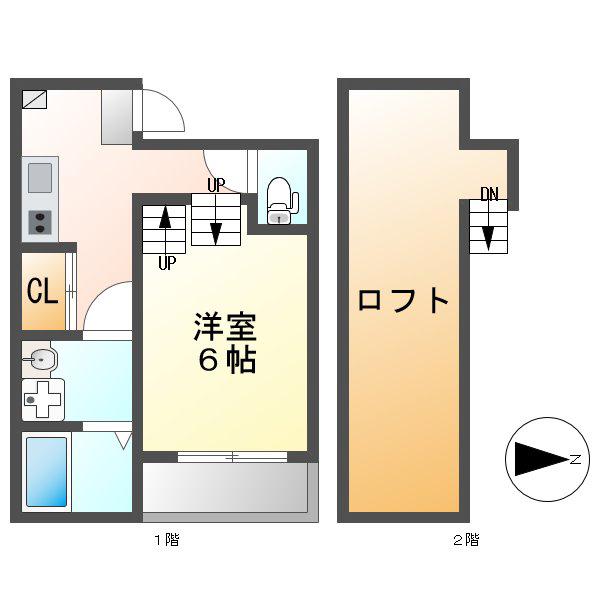 HALFLATS(1K/2階)の間取り写真