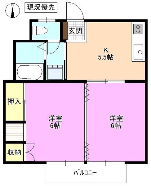 サンライズ桐(2K/2階)の間取り写真