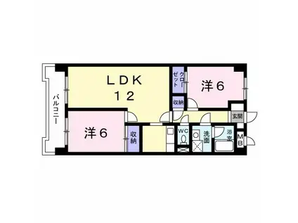 サンロイヤル幸(2LDK/3階)の間取り写真