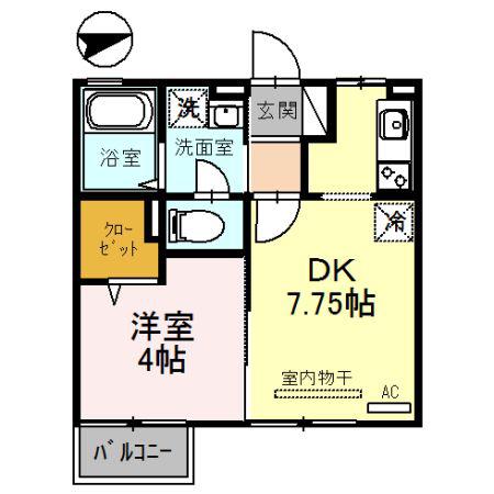 ブランシェ・ドミールB(1DK/2階)の間取り写真
