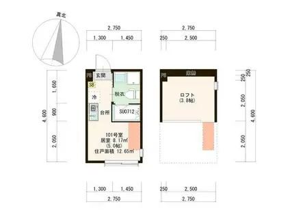 ソレイユ上石神井(ワンルーム/1階)の間取り写真