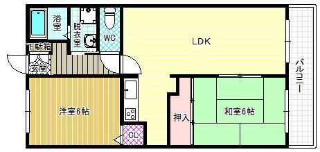 ウィングヒルズ羽曳野(2LDK/3階)の間取り写真