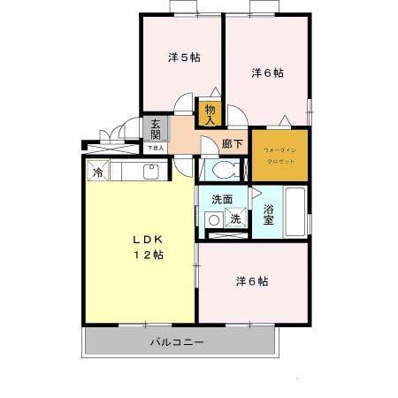 ウイングス梅美台(3LDK/3階)の間取り写真