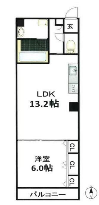 ブラービ南船場(1LDK/10階)の間取り写真