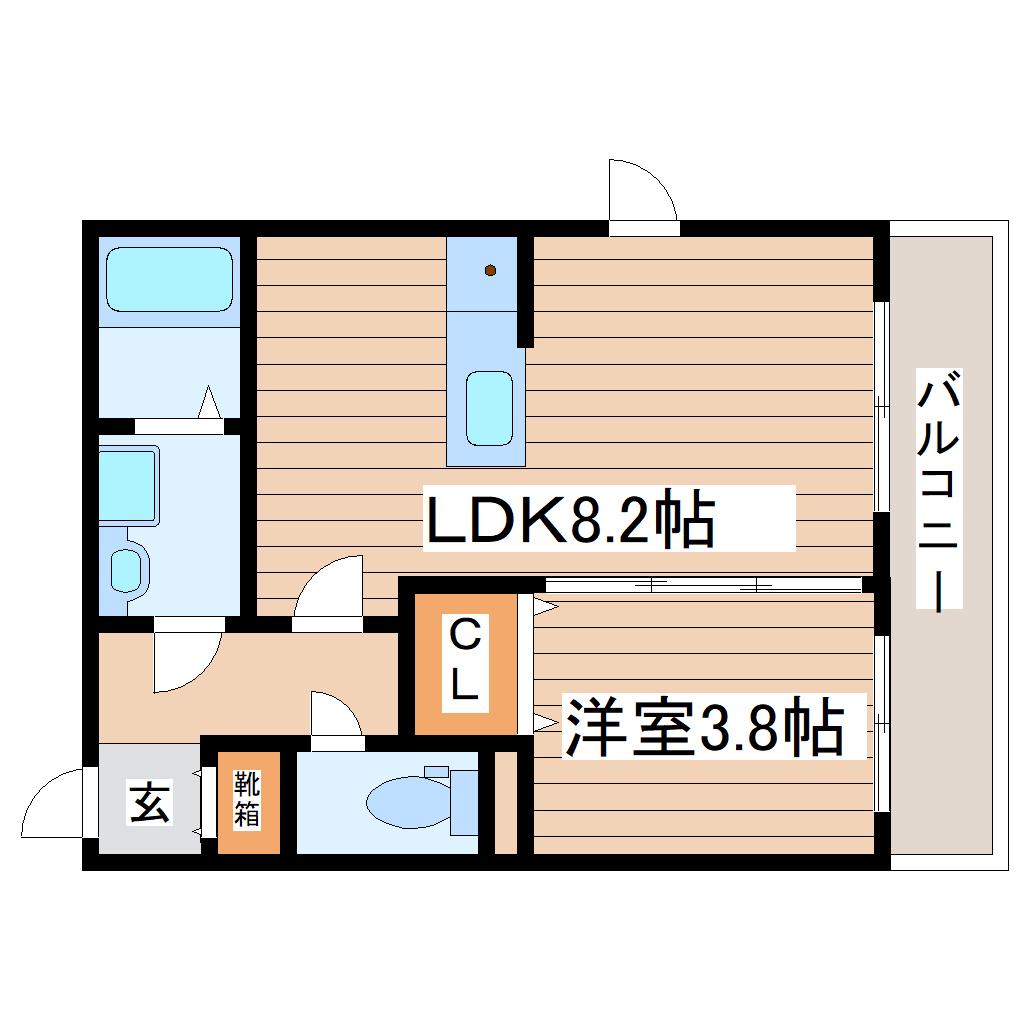 アンビシオン泉中央(1LDK/2階)の間取り写真