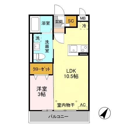 BIZSTAY古河(1LDK/3階)の間取り写真