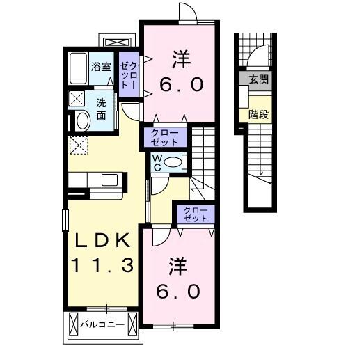 シャルパンティエI(2LDK/2階)の間取り写真