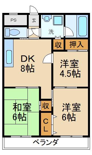 宮之阪ハイツ壱番館(3DK/4階)の間取り写真