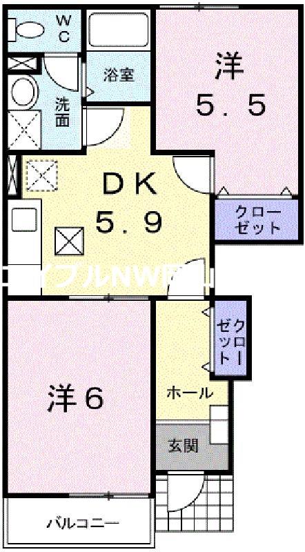 ラ・メゾン・ソレイユB(2DK/1階)の間取り写真