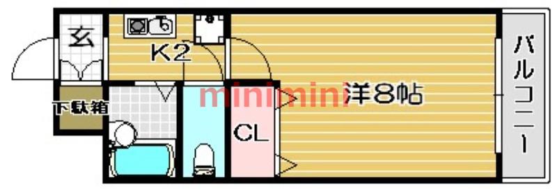 ドミール氷室(1K/2階)の間取り写真