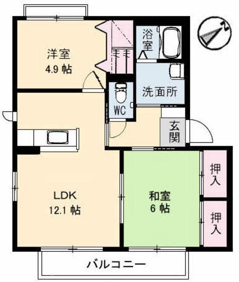 シャルマン西浜 A棟(2LDK/1階)の間取り写真