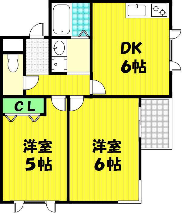 ヴェルディ豊中(2DK/2階)の間取り写真