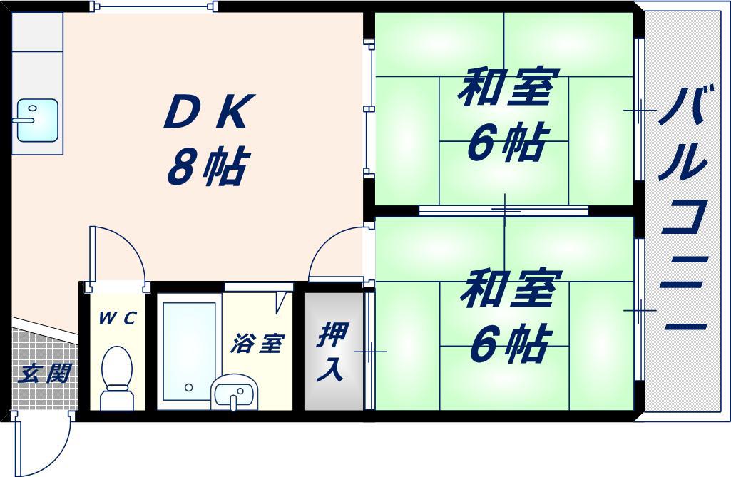 ピースハイツ長堂A棟(2DK/2階)の間取り写真