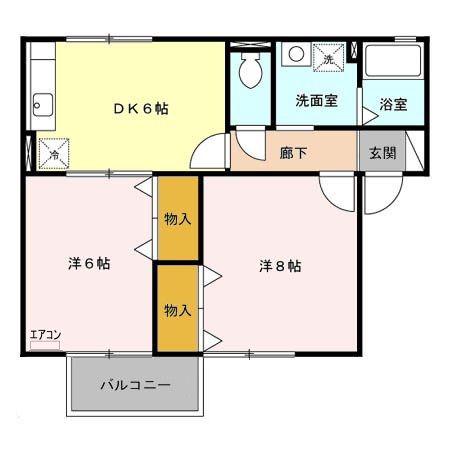 クラベールA/B(2DK/2階)の間取り写真