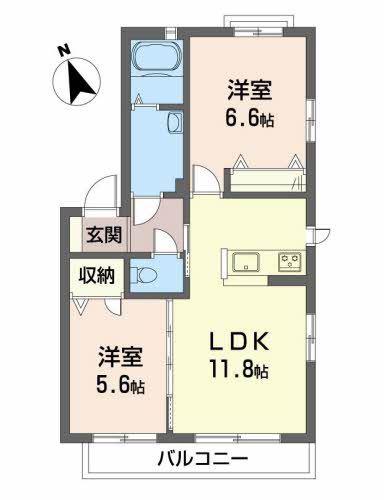 エスパルクB棟(2LDK/1階)の間取り写真