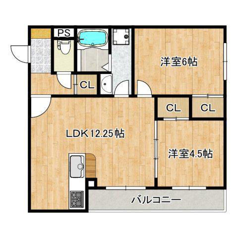 EXハイツ山坂(2LDK/2階)の間取り写真