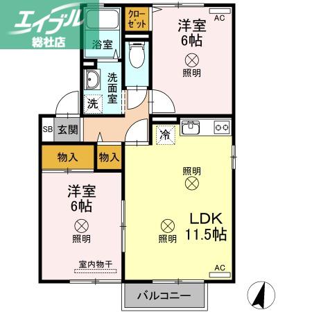ペガサスB棟(2LDK/2階)の間取り写真