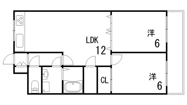 ラムール住吉(2LDK/2階)の間取り写真